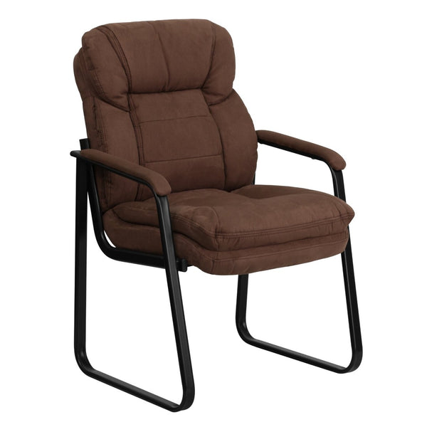 English Elm Isla Executive Side Reception Chair with Lumbar Support, Sleek Design for Comfort & Style Brown Microfiber GO-1156-BN-GG