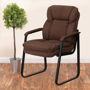 English Elm Isla Executive Side Reception Chair with Lumbar Support, Sleek Design for Comfort & Style Brown Microfiber GO-1156-BN-GG