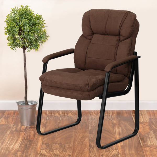 English Elm Isla Executive Side Reception Chair with Lumbar Support, Sleek Design for Comfort & Style Brown Microfiber GO-1156-BN-GG