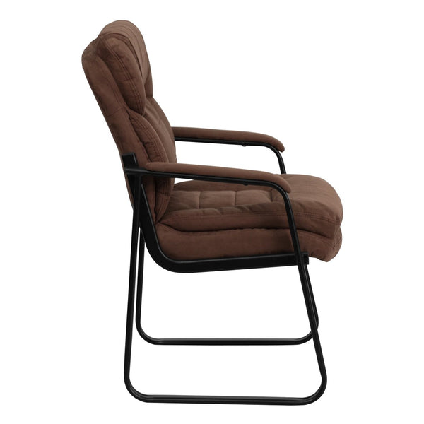 English Elm Isla Executive Side Reception Chair with Lumbar Support, Sleek Design for Comfort & Style Brown Microfiber GO-1156-BN-GG