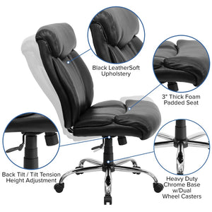English Elm HERCULES Ergonomic Executive Office Chair for Big & Tall Users – 400 lb Capacity, Comfort & Style Black LeatherSoft GO-1235-BK-LEA-GG