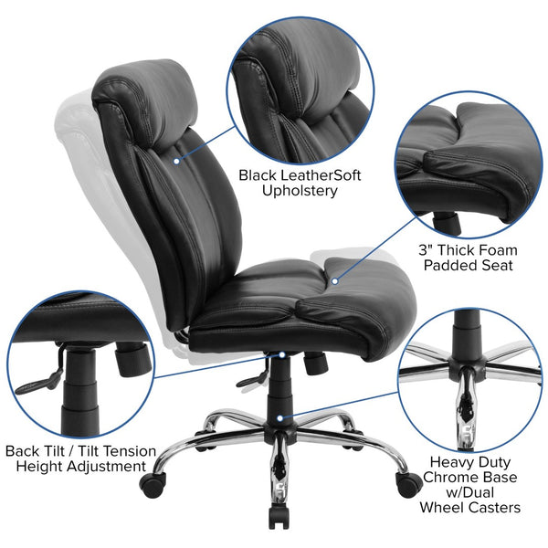 English Elm HERCULES Ergonomic Executive Office Chair for Big & Tall Users – 400 lb Capacity, Comfort & Style Black LeatherSoft GO-1235-BK-LEA-GG