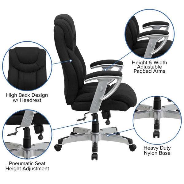English Elm HERCULES Series Big & Tall Executive Ergonomic Office Chair with 400 lb Capacity and Adjustable Arms Black Fabric GO-1534-BK-FAB-GG