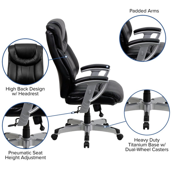 English Elm HERCULES Series Big & Tall Executive Ergonomic Office Chair with 400 lb Capacity and Adjustable Arms Black LeatherSoft GO-1534-BK-LEA-GG