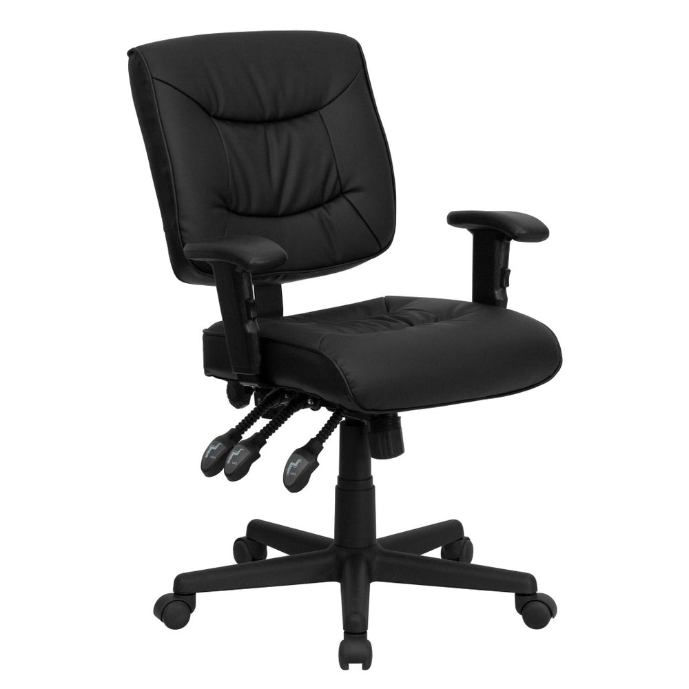 English Elm Cole Ergonomic Mid-Back Black LeatherSoft Office Chair with Adjustable Arms for Ultimate Comfort GO-1574-BK-A-GG