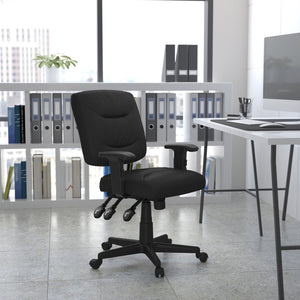 English Elm Cole Ergonomic Mid-Back Black LeatherSoft Office Chair with Adjustable Arms for Ultimate Comfort GO-1574-BK-A-GG