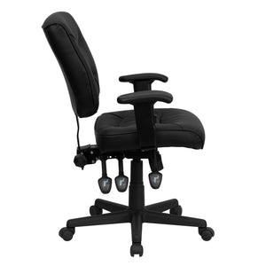 English Elm Cole Ergonomic Mid-Back Black LeatherSoft Office Chair with Adjustable Arms for Ultimate Comfort GO-1574-BK-A-GG