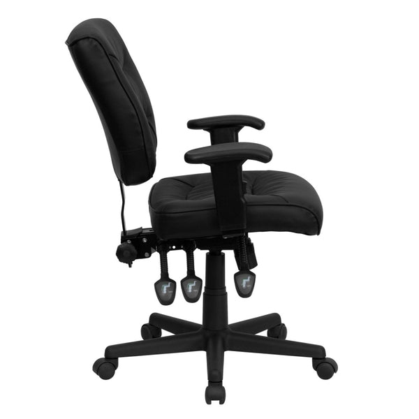 English Elm Cole Ergonomic Mid-Back Black LeatherSoft Office Chair with Adjustable Arms for Ultimate Comfort GO-1574-BK-A-GG