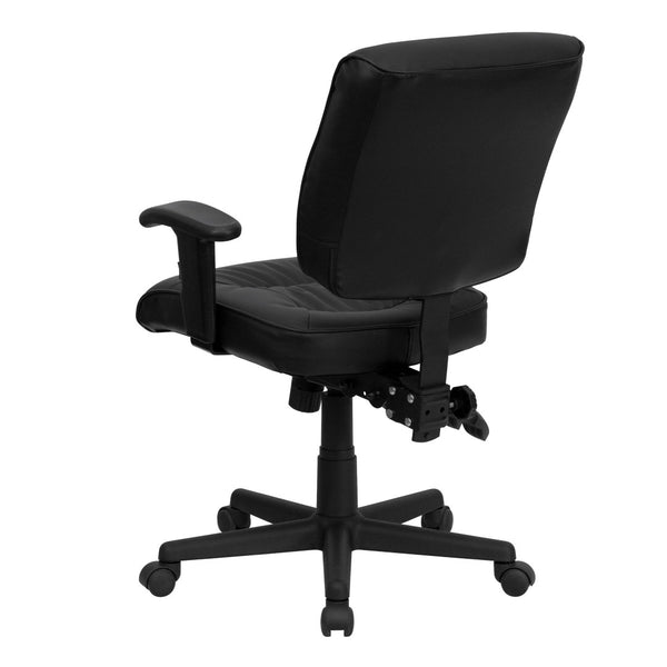 English Elm Cole Ergonomic Mid-Back Black LeatherSoft Office Chair with Adjustable Arms for Ultimate Comfort GO-1574-BK-A-GG