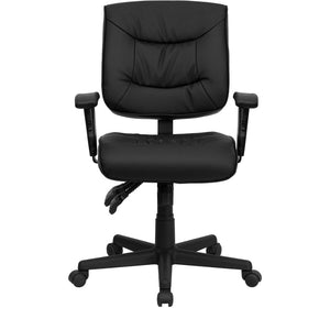 English Elm Cole Ergonomic Mid-Back Black LeatherSoft Office Chair with Adjustable Arms for Ultimate Comfort GO-1574-BK-A-GG