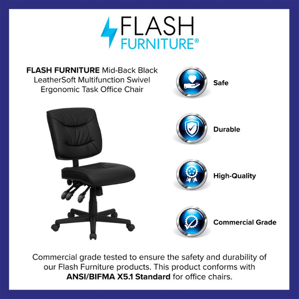 English Elm Cole Ergonomic Mid-Back Swivel Office Chair with LeatherSoft Upholstery for Ultimate Comfort & Style GO-1574-BK-GG