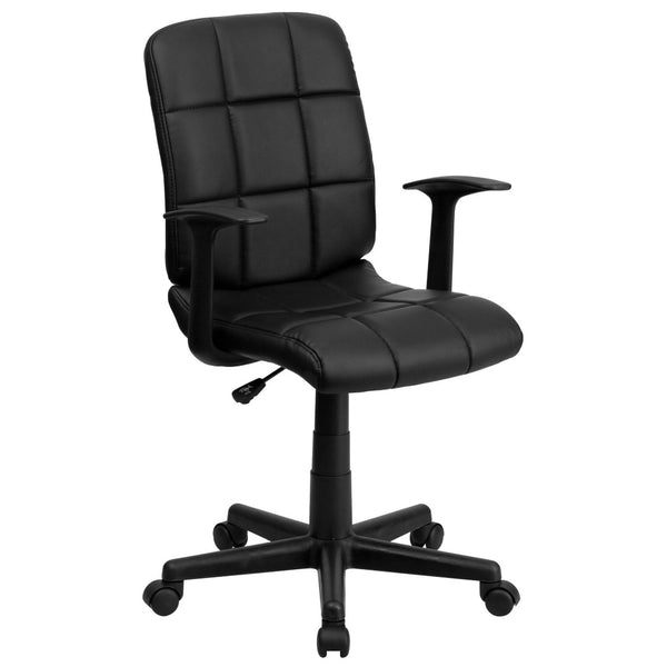 English Elm Clayton Mid-Back Quilted Vinyl Swivel Task Office Chair for Comfort, Style, and Versatile Use Black GO-1691-1-BK-A-GG
