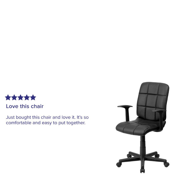 English Elm Clayton Mid-Back Quilted Vinyl Swivel Task Office Chair for Comfort, Style, and Versatile Use Black GO-1691-1-BK-A-GG