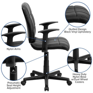 English Elm Clayton Mid-Back Quilted Vinyl Swivel Task Office Chair for Comfort, Style, and Versatile Use Black GO-1691-1-BK-A-GG