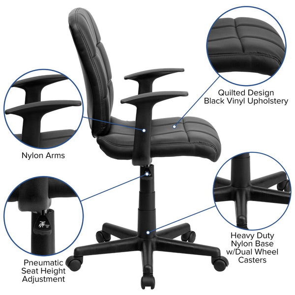 English Elm Clayton Mid-Back Quilted Vinyl Swivel Task Office Chair for Comfort, Style, and Versatile Use Black GO-1691-1-BK-A-GG