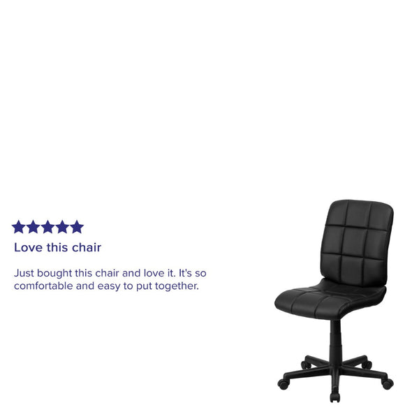 English Elm Clayton Mid-Back Quilted Vinyl Swivel Task Chair - Ergonomic Comfort for Home and Office Spaces Black GO-1691-1-BK-GG