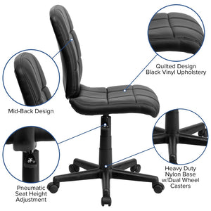 English Elm Clayton Mid-Back Quilted Vinyl Swivel Task Chair - Ergonomic Comfort for Home and Office Spaces Black GO-1691-1-BK-GG