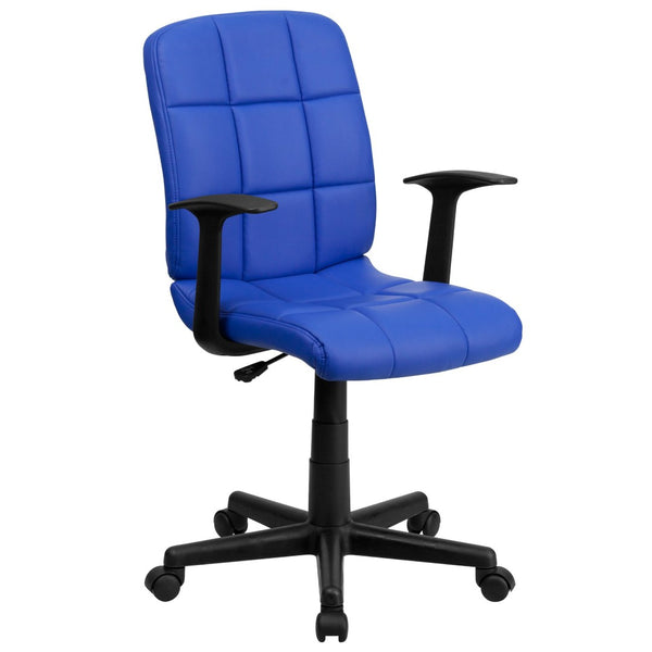 English Elm Clayton Mid-Back Quilted Vinyl Swivel Task Office Chair for Comfort, Style, and Versatile Use Blue GO-1691-1-BLUE-A-GG