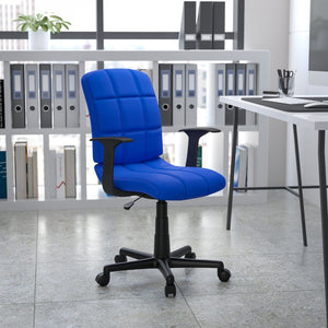 English Elm Clayton Mid-Back Quilted Vinyl Swivel Task Office Chair for Comfort, Style, and Versatile Use Blue GO-1691-1-BLUE-A-GG