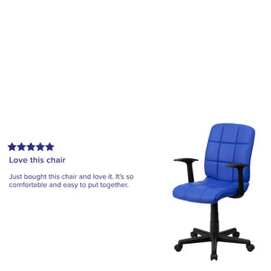 English Elm Clayton Mid-Back Quilted Vinyl Swivel Task Office Chair for Comfort, Style, and Versatile Use Blue GO-1691-1-BLUE-A-GG