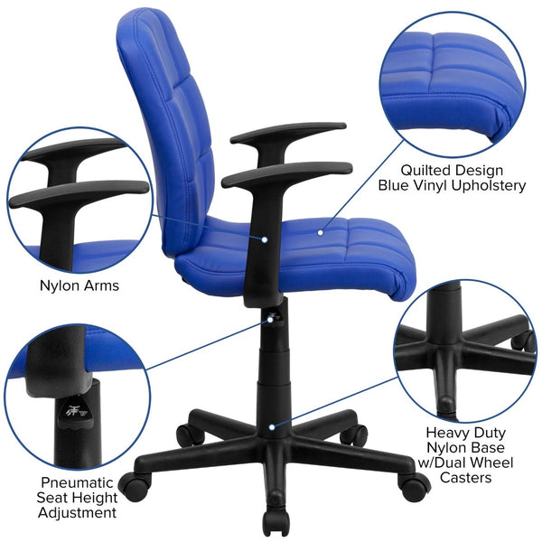 English Elm Clayton Mid-Back Quilted Vinyl Swivel Task Office Chair for Comfort, Style, and Versatile Use Blue GO-1691-1-BLUE-A-GG