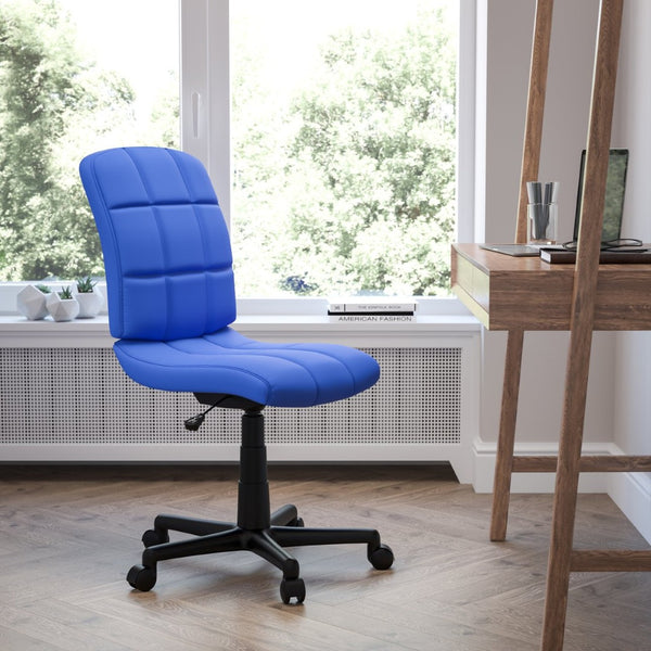 English Elm Clayton Mid-Back Quilted Vinyl Swivel Task Chair - Ergonomic Comfort for Home and Office Spaces Blue GO-1691-1-BLUE-GG