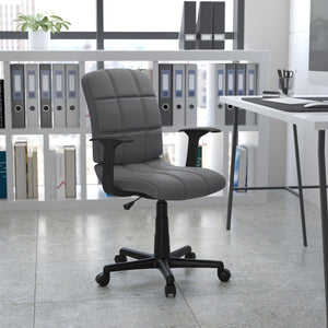 English Elm Clayton Mid-Back Quilted Vinyl Swivel Task Office Chair for Comfort, Style, and Versatile Use Gray GO-1691-1-GY-A-GG