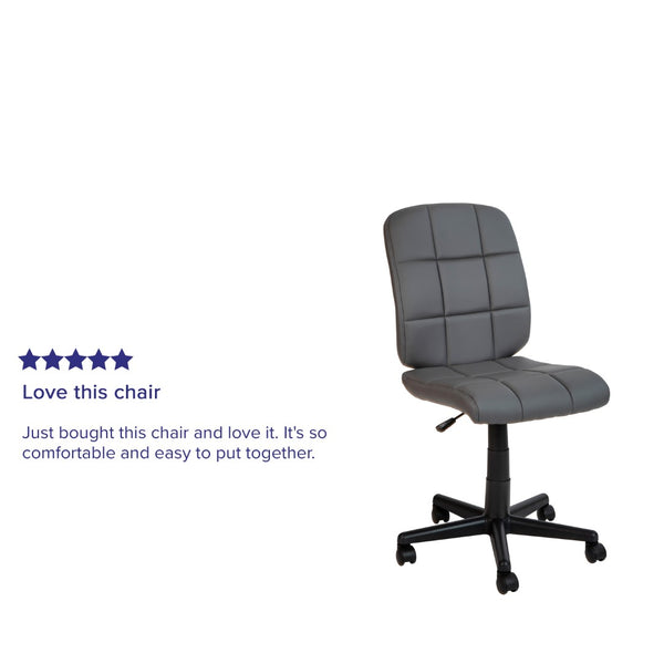 English Elm Clayton Mid-Back Quilted Vinyl Swivel Task Chair - Ergonomic Comfort for Home and Office Spaces Gray GO-1691-1-GY-GG