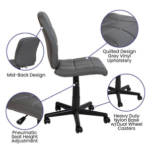 English Elm Clayton Mid-Back Quilted Vinyl Swivel Task Chair - Ergonomic Comfort for Home and Office Spaces Gray GO-1691-1-GY-GG