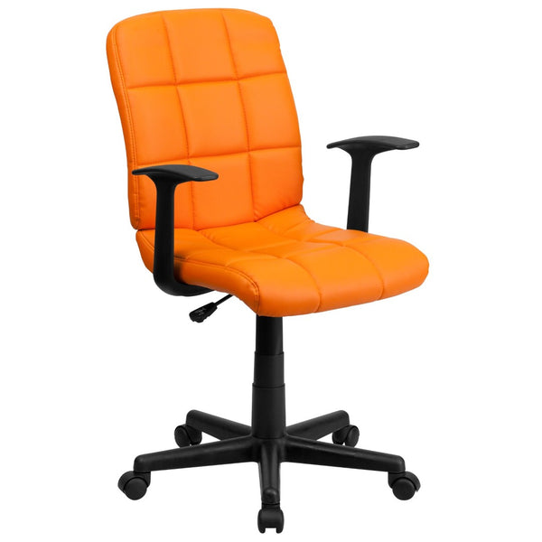 English Elm Clayton Mid-Back Quilted Vinyl Swivel Task Office Chair for Comfort, Style, and Versatile Use Orange GO-1691-1-ORG-A-GG