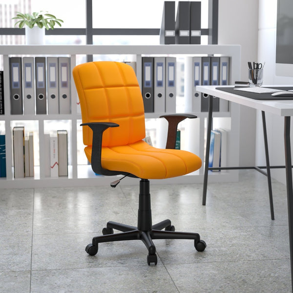 English Elm Clayton Mid-Back Quilted Vinyl Swivel Task Office Chair for Comfort, Style, and Versatile Use Orange GO-1691-1-ORG-A-GG