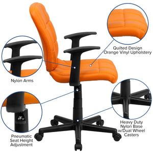 English Elm Clayton Mid-Back Quilted Vinyl Swivel Task Office Chair for Comfort, Style, and Versatile Use Orange GO-1691-1-ORG-A-GG