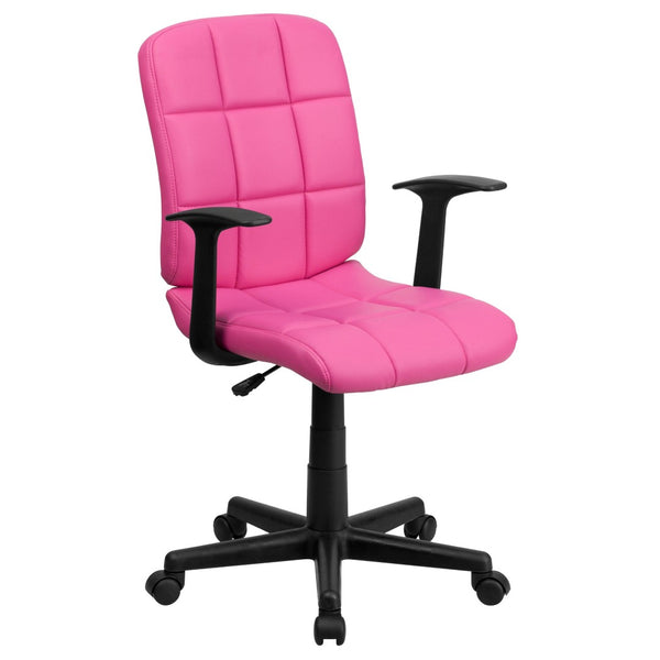 English Elm Clayton Mid-Back Quilted Vinyl Swivel Task Office Chair for Comfort, Style, and Versatile Use Pink GO-1691-1-PINK-A-GG