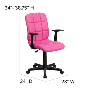 English Elm Clayton Mid-Back Quilted Vinyl Swivel Task Office Chair for Comfort, Style, and Versatile Use Pink GO-1691-1-PINK-A-GG