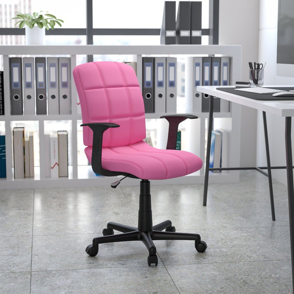 English Elm Clayton Mid-Back Quilted Vinyl Swivel Task Office Chair for Comfort, Style, and Versatile Use Pink GO-1691-1-PINK-A-GG