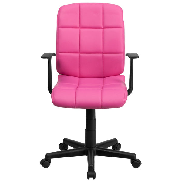 English Elm Clayton Mid-Back Quilted Vinyl Swivel Task Office Chair for Comfort, Style, and Versatile Use Pink GO-1691-1-PINK-A-GG