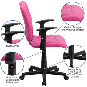 English Elm Clayton Mid-Back Quilted Vinyl Swivel Task Office Chair for Comfort, Style, and Versatile Use Pink GO-1691-1-PINK-A-GG