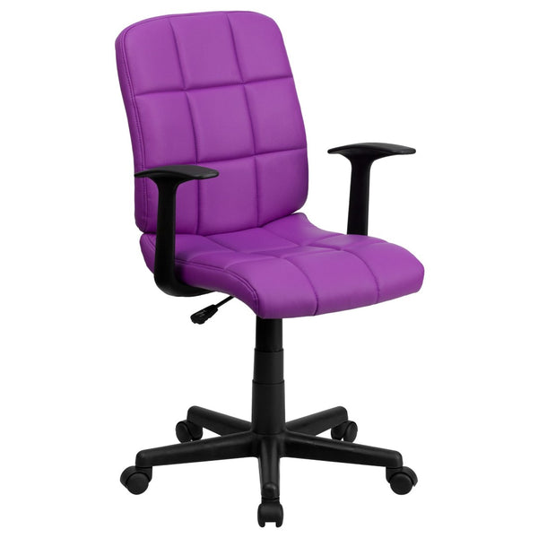English Elm Clayton Mid-Back Quilted Vinyl Swivel Task Office Chair for Comfort, Style, and Versatile Use Purple GO-1691-1-PUR-A-GG