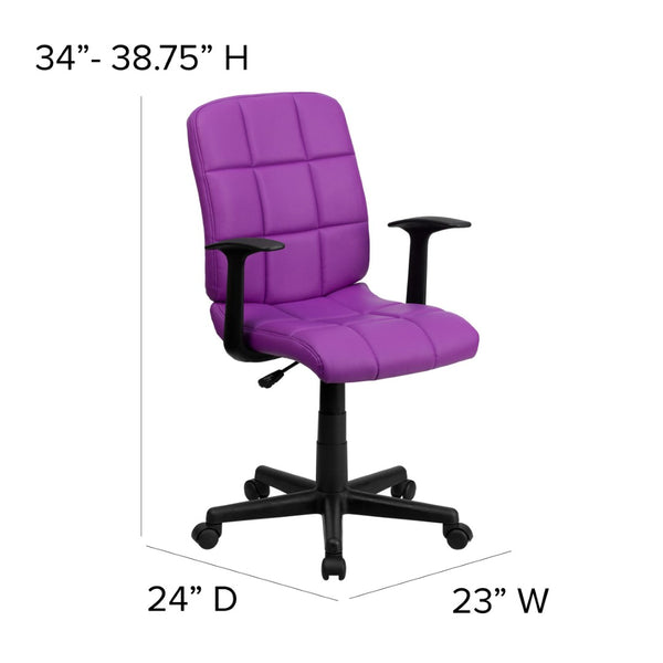 English Elm Clayton Mid-Back Quilted Vinyl Swivel Task Office Chair for Comfort, Style, and Versatile Use Purple GO-1691-1-PUR-A-GG