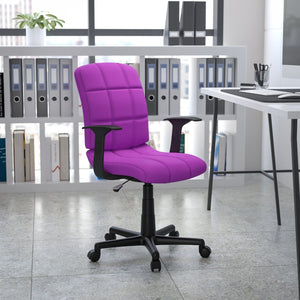 English Elm Clayton Mid-Back Quilted Vinyl Swivel Task Office Chair for Comfort, Style, and Versatile Use Purple GO-1691-1-PUR-A-GG