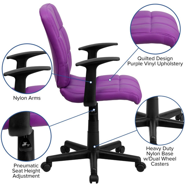 English Elm Clayton Mid-Back Quilted Vinyl Swivel Task Office Chair for Comfort, Style, and Versatile Use Purple GO-1691-1-PUR-A-GG