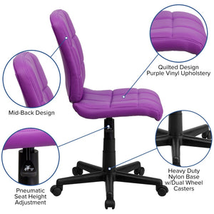 English Elm Clayton Mid-Back Quilted Vinyl Swivel Task Chair - Ergonomic Comfort for Home and Office Spaces Purple GO-1691-1-PUR-GG
