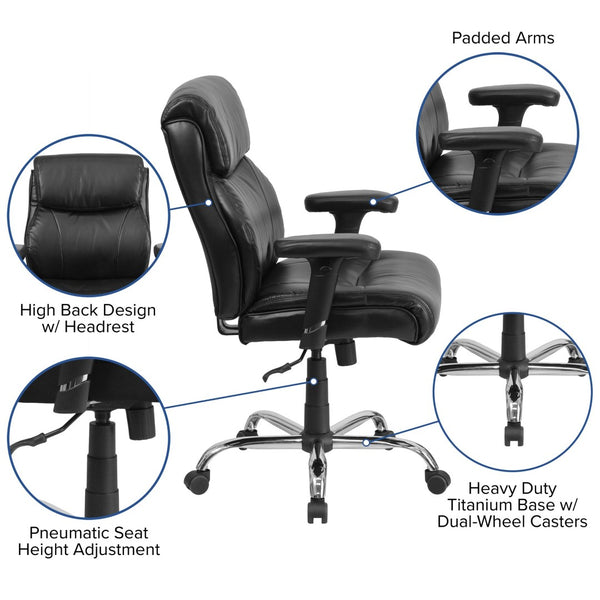 English Elm HERCULES Series Ergonomic Task Office Chair for Big & Tall, 400 lb Capacity, Adjustable Comfort Black LeatherSoft GO-2031-LEA-GG