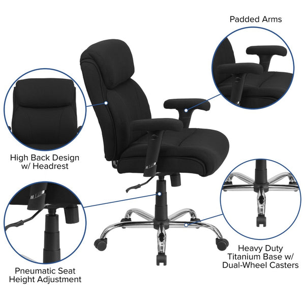 English Elm HERCULES Series Ergonomic Task Office Chair for Big & Tall, 400 lb Capacity, Adjustable Comfort Black Fabric GO-2031F-GG