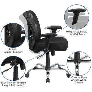 English Elm Big & Tall Office Chair - Ergonomic Adjustable Mesh Swivel Design, Supports Up to 400 lbs, Stylish! GO-2032-GG