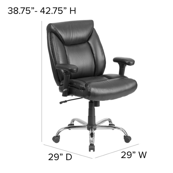 English Elm HERCULES Series Big & Tall Ergonomic Task Office Chair - 400 lb Capacity, Adjustable & Comfortable Black LeatherSoft GO-2073-LEA-GG