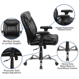 English Elm HERCULES Series Big & Tall Ergonomic Task Office Chair - 400 lb Capacity, Adjustable & Comfortable Black LeatherSoft GO-2073-LEA-GG