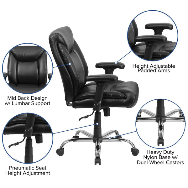 English Elm HERCULES Series Big & Tall Ergonomic Task Office Chair - 400 lb Capacity, Adjustable & Comfortable Black LeatherSoft GO-2073-LEA-GG