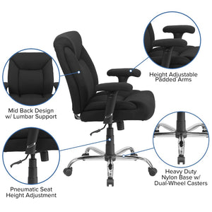 English Elm HERCULES Series Big & Tall Ergonomic Task Office Chair - 400 lb Capacity, Adjustable & Comfortable Black Fabric GO-2073F-GG