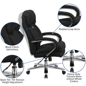 English Elm HERCULES 24/7 Ergonomic Executive Office Chair for Big & Tall Users - 500 lb Capacity & Comfort Black Fabric GO-2078-GG